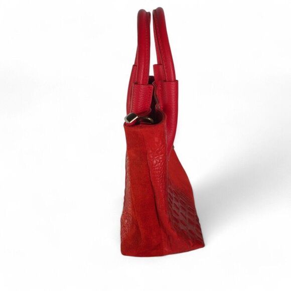 Massimo Castelli Croc Embossed Leather Purse Handbag Red 8.5"x10.5"x4.5" - Picture 6 of 15